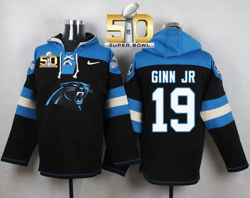 Nike Panthers #19 Ted Ginn Jr Black Super Bowl 50 Player Pullover NFL Hoodie
