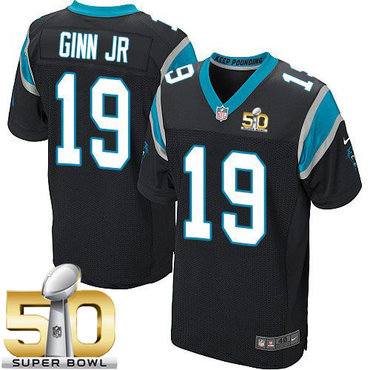 Nike Panthers #19 Ted Ginn Jr Black Team Color Super Bowl 50 Men's Stitched NFL Elite Jersey