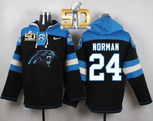 Nike Panthers #24 Josh Norman Black Super Bowl 50 Player Pullover NFL Hoodie