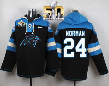 Nike Panthers #24 Josh Norman Black Super Bowl 50 Player Pullover NFL Hoodie