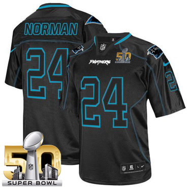 Nike Panthers #24 Josh Norman Lights Out Black Super Bowl 50 Men's Stitched NFL Elite Jersey