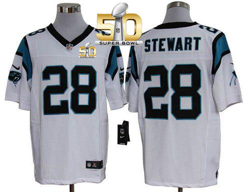 Nike Panthers #28 Jonathan Stewart White Super Bowl 50 Men's Stitched NFL Elite Jersey