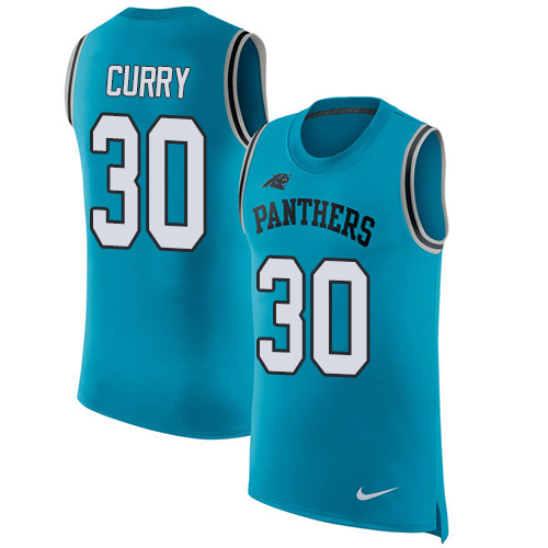 Nike Panthers #30 Stephen Curry Blue Alternate Men's Stitched NFL Limited Rush Tank Top Jersey Nike Panthers #30 Stephen Curry Blue Alternate Men's Stitched NFL Limited Rush Tank Top Jersey