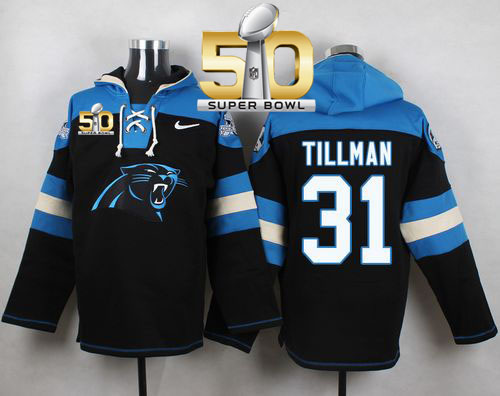 Nike Panthers #31 Charles Tillman Black Super Bowl 50 Player Pullover NFL Hoodie