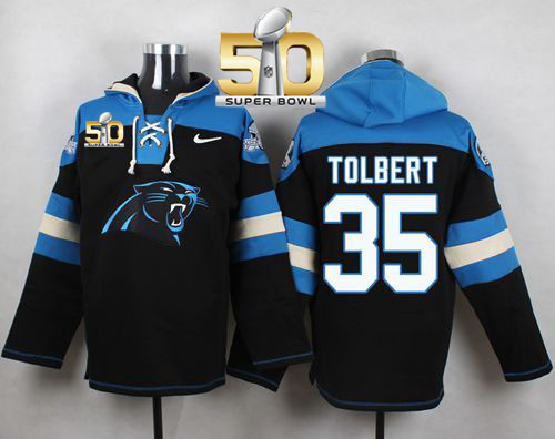 Nike Panthers #35 Mike Tolbert Black Super Bowl 50 Player Pullover NFL Hoodie Nike Panthers #35 Mike Tolbert Black Super Bowl 50 Player Pullover NFL Hoodie
