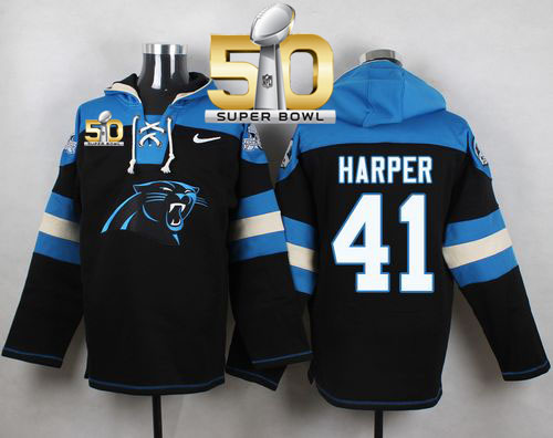 Nike Panthers #41 Roman Harper Black Super Bowl 50 Player Pullover NFL Hoodie Nike Panthers #41 Roman Harper Black Super Bowl 50 Player Pullover NFL Hoodie