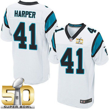 Nike Panthers #41 Roman Harper White Super Bowl 50 Men's Stitched NFL Elite Jersey