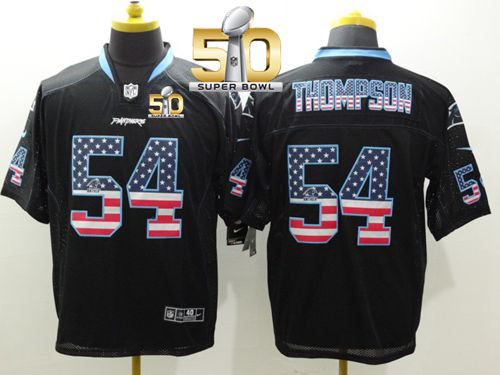 Nike Panthers #54 Shaq Thompson Black Super Bowl 50 Men's Stitched NFL Elite USA Flag Fashion Jersey