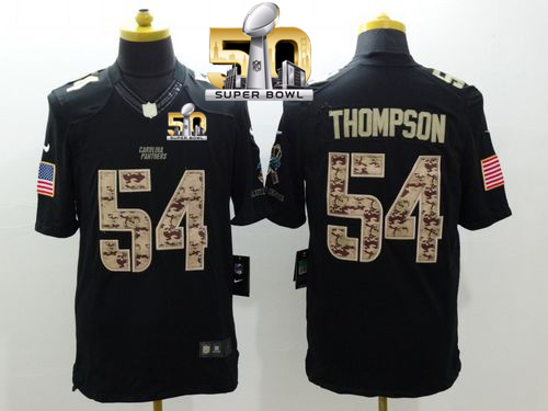Nike Panthers #54 Shaq Thompson Black Super Bowl 50 Men's Stitched NFL Limited Salute to Service Jersey