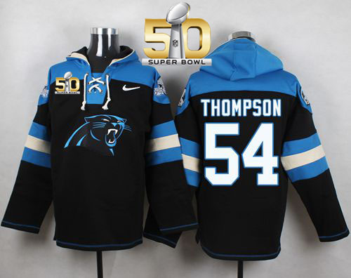 Nike Panthers #54 Shaq Thompson Black Super Bowl 50 Player Pullover NFL Hoodie
