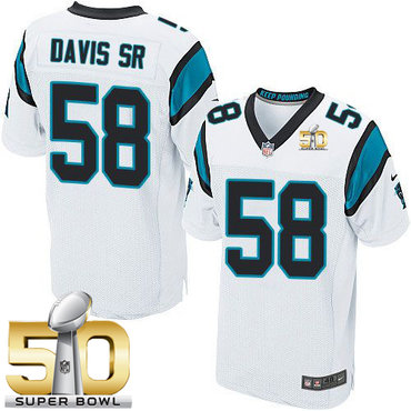 Nike Panthers #58 Thomas Davis Sr White Super Bowl 50 Men's Stitched NFL Elite Jersey