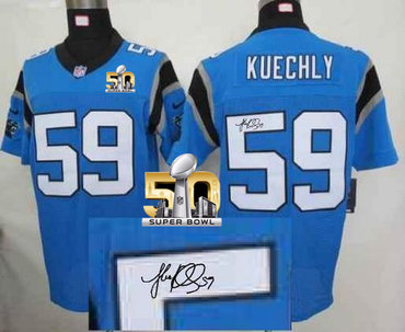 Nike Panthers #59 Luke Kuechly Blue Alternate Super Bowl 50 Men's Stitched NFL Elite Autographed Jersey Nike Panthers #59 Luke Kuechly Blue Alternate Super Bowl 50 Men's Stitched NFL Elite Autographed Jersey