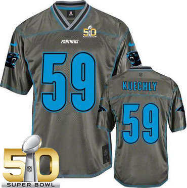 Nike Panthers #59 Luke Kuechly Grey Super Bowl 50 Men's Stitched NFL Elite Vapor Jersey