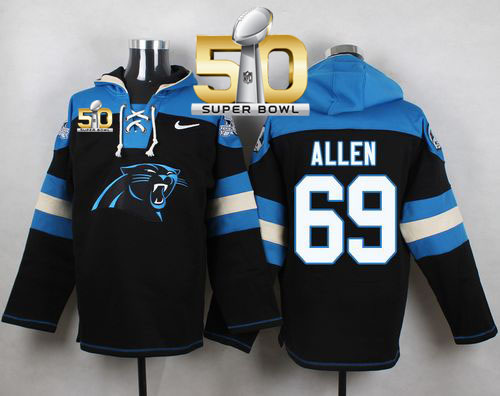 Nike Panthers #69 Jared Allen Black Super Bowl 50 Player Pullover NFL Hoodie