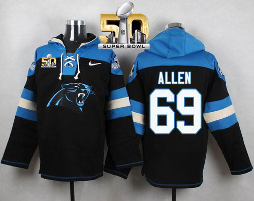 Nike Panthers #69 Jared Allen Black Super Bowl 50 Player Pullover NFL Hoodie