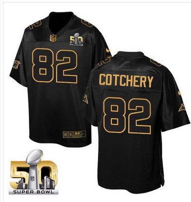 Nike Panthers #82 Jerricho Cotchery Black Super Bowl 50 Men's Stitched NFL Elite Pro Line Gold Collection Jersey