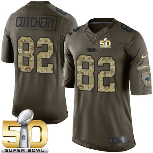 Nike Panthers #82 Jerricho Cotchery Green Super Bowl 50 Men's Stitched NFL Limited Salute to Service Jersey