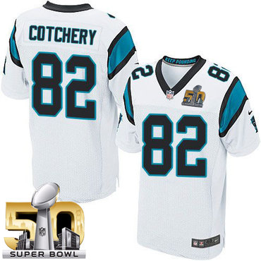 Nike Panthers #82 Jerricho Cotchery White Super Bowl 50 Men's Stitched NFL Elite Jersey