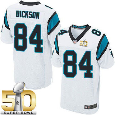 Nike Panthers #84 Ed Dickson White Super Bowl 50 Men's Stitched NFL Elite Jersey