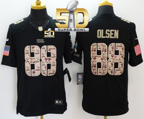 Nike Panthers #88 Greg Olsen Black Super Bowl 50 Men's Stitched NFL Limited Salute to Service Jersey