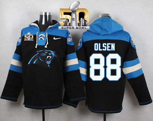 Nike Panthers #88 Greg Olsen Black Super Bowl 50 Player Pullover NFL Hoodie Nike Panthers #88 Greg Olsen Black Super Bowl 50 Player Pullover NFL Hoodie