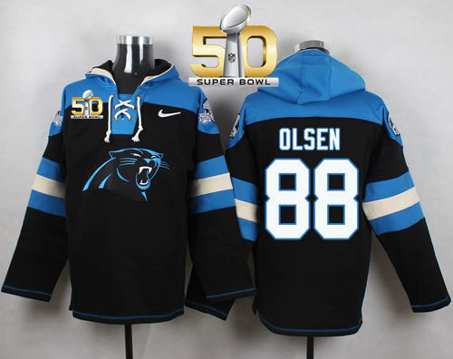 Nike Panthers #88 Greg Olsen Black Super Bowl 50 Player Pullover NFL Hoodie