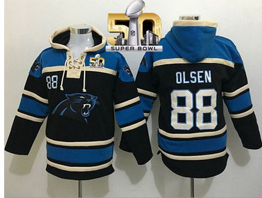 Nike Panthers #88 Greg Olsen Black Super Bowl 50 Sawyer Hooded Sweatshirt NFL Hoodie