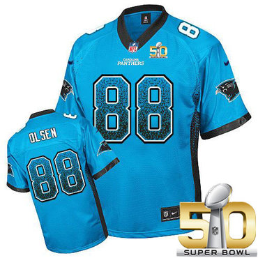 Nike Panthers #88 Greg Olsen Blue Alternate Super Bowl 50 Men's Stitched NFL Elite Drift Fashion Jersey