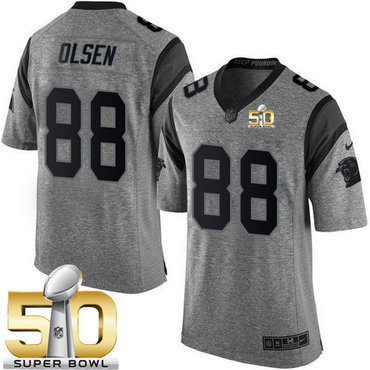 Nike Panthers #88 Greg Olsen Gray Super Bowl 50 Men's Stitched NFL Limited Gridiron Gray Jersey