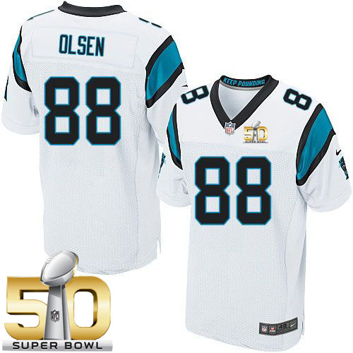 Nike Panthers #88 Greg Olsen White Super Bowl 50 Men's Stitched NFL Elite Jersey