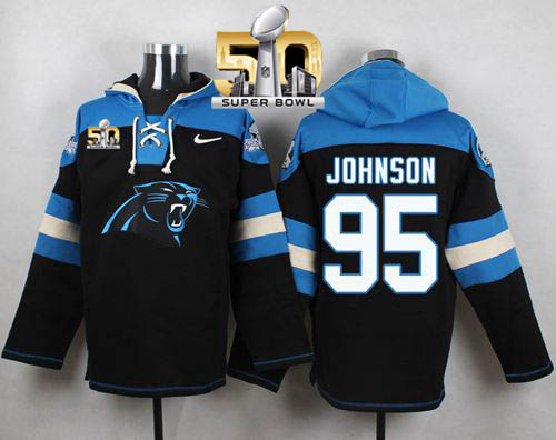 Nike Panthers #95 Charles Johnson Black Super Bowl 50 Player Pullover NFL Hoodie Nike Panthers #95 Charles Johnson Black Super Bowl 50 Player Pullover NFL Hoodie