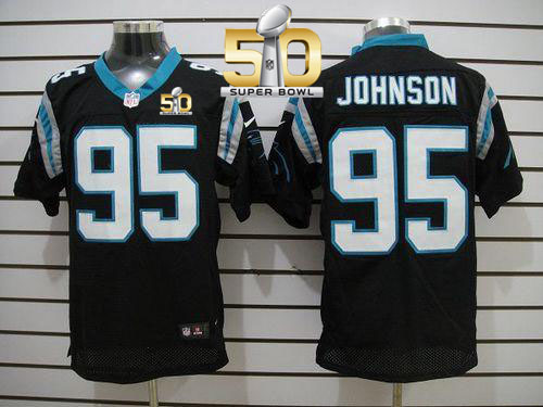 Nike Panthers #95 Charles Johnson Black Team Color Super Bowl 50 Men's Stitched NFL Elite Jersey