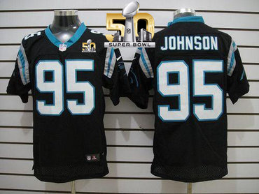 Nike Panthers #95 Charles Johnson Black Team Color Super Bowl 50 Men's Stitched NFL Elite Jersey