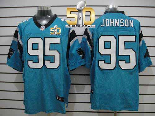 Nike Panthers #95 Charles Johnson Blue Alternate Super Bowl 50 Men's Stitched NFL Elite Jersey