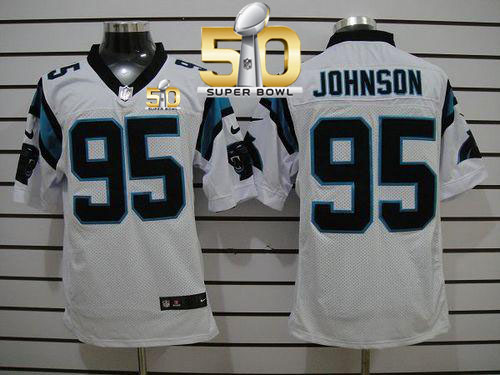 Nike Panthers #95 Charles Johnson White Super Bowl 50 Men's Stitched NFL Elite Jersey