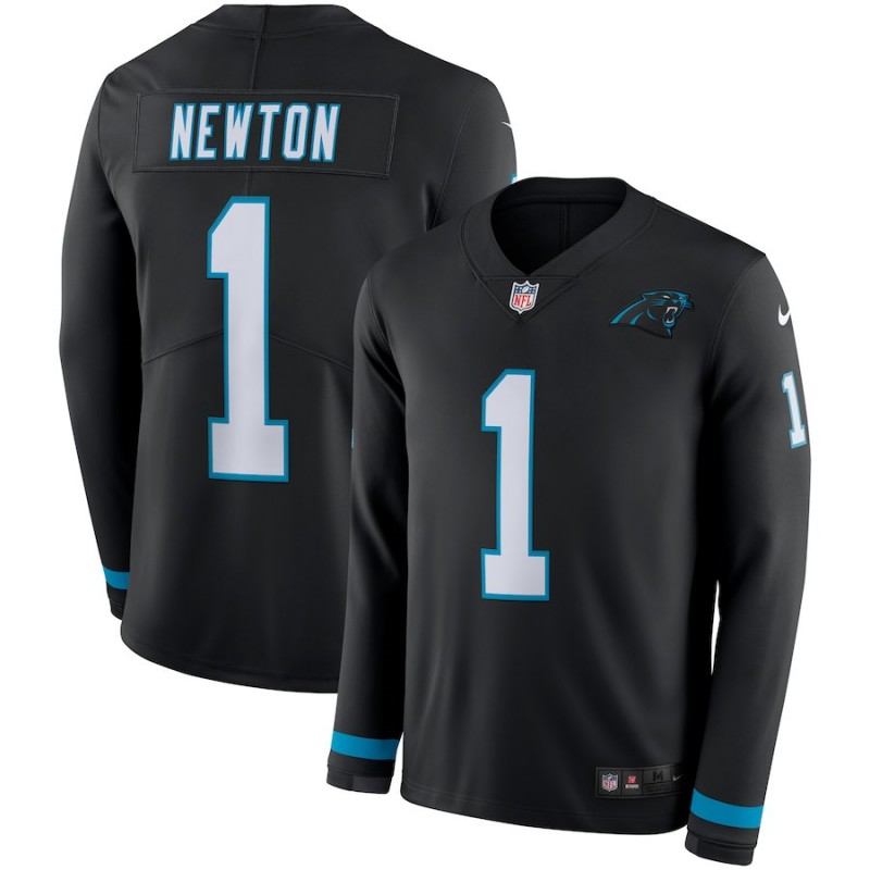 Nike Panthers 1 Cam Newton Black Therma Long Sleeve Jersey Nike Panthers 1 Cam Newton Black Therma Long Sleeve Jersey