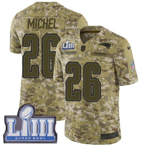 Nike Patriots #26 Sony Michel Camo Super Bowl LIII Bound Youth Stitched NFL Limited 2018 Salute To Service Jersey