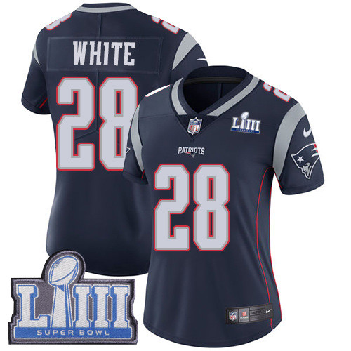 Nike Patriots #28 James White Navy Blue Team Color Super Bowl LIII Bound Women's Stitched NFL Vapor Untouchable Limited Jersey Nike Patriots #28 James White Navy Blue Team Color Super Bowl LIII Bound Women's Stitched NFL Vapor Untouchable Limited Jersey