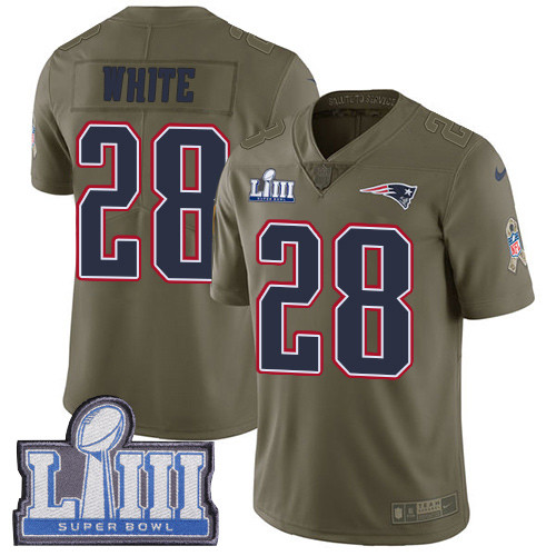 Nike Patriots #28 James White Olive Super Bowl LIII Bound Youth Stitched NFL Limited 2017 Salute To Service Jersey
