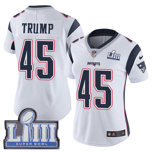 Nike Patriots #45 Donald Trump White Super Bowl LIII Bound Women's Stitched NFL Vapor Untouchable Limited Jersey Nike Patriots #45 Donald Trump White Super Bowl LIII Bound Women's Stitched NFL Vapor Untouchable Limited Jersey