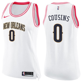 Nike Pelicans #0 DeMarcus Cousins White Pink Women's NBA Swingman Fashion Jersey