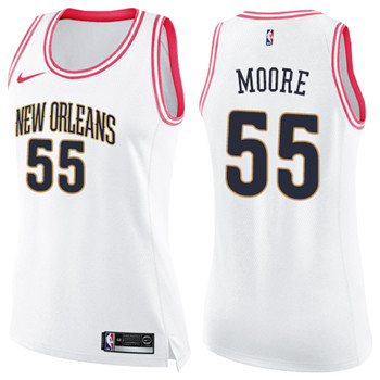 Nike Pelicans #55 E'Twaun Moore White Pink Women's NBA Swingman Fashion Jersey