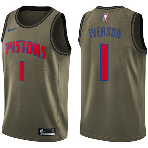 Nike Pistons #1 Allen Iverson Green Salute to Service NBA Swingman Jersey Nike Pistons #1 Allen Iverson Green Salute to Service NBA Swingman Jersey