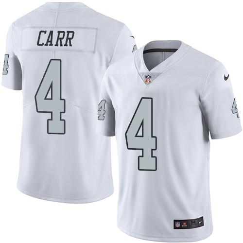 Nike Raiders #4 Derek Carr White Men's Customized Stitched NFL Limited Rush Jersey