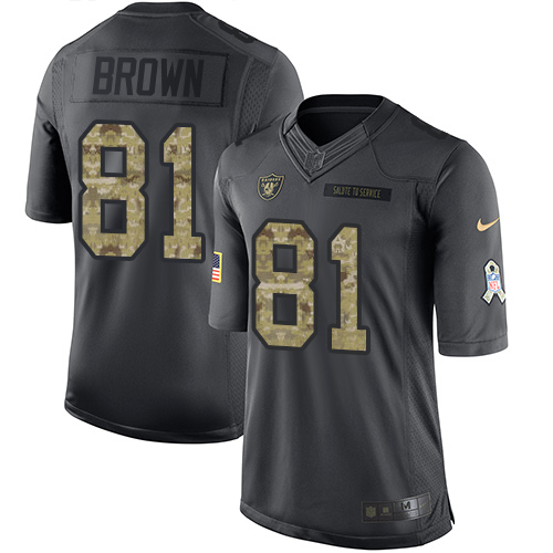 Nike Raiders #81 Tim Brown Black Men's Stitched NFL Limited 2016 Salute To Service Jersey Nike Raiders #81 Tim Brown Black Men's Stitched NFL Limited 2016 Salute To Service Jersey