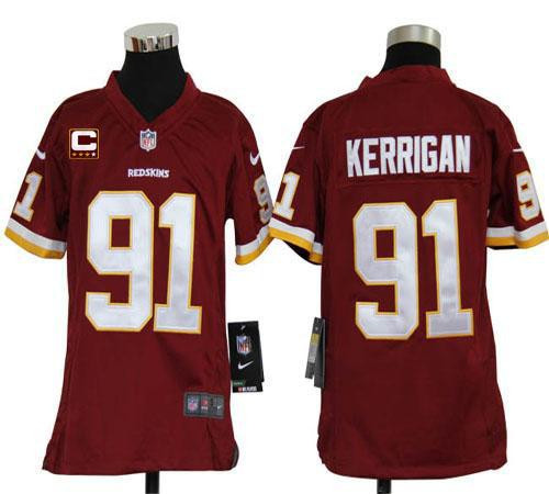 Nike Redskins #91 Ryan Kerrigan Burgundy Red Team Color With C Patch Youth Stitched NFL Elite Jersey - 副本