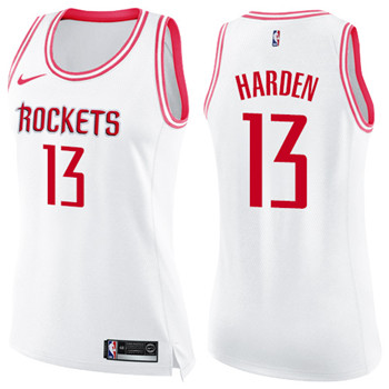 Nike Rockets #13 James Harden White Pink Women's NBA Swingman Fashion Jersey