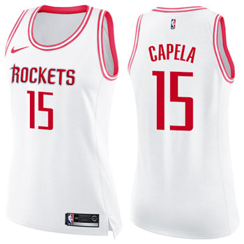 Nike Rockets #15 Clint Capela White Pink Women's NBA Swingman Fashion Jersey