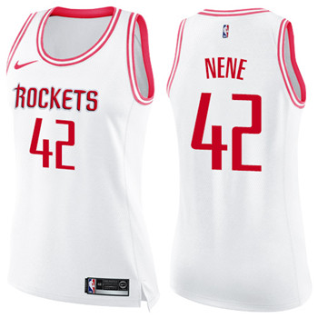 Nike Rockets #42 Nene White Pink Women's NBA Swingman Fashion Jersey