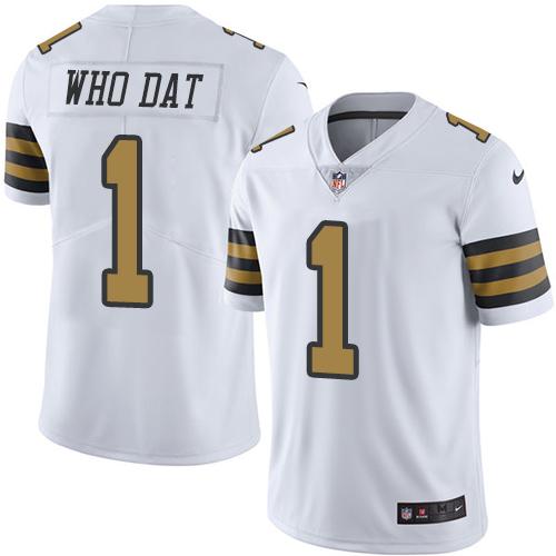 Nike Saints #1 Who Dat White Men's Stitched NFL Limited Rush Jersey Nike Saints #1 Who Dat White Men's Stitched NFL Limited Rush Jersey